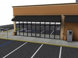 commercial - business - drive-thru - building with sidewalk and parking lot 3D Model