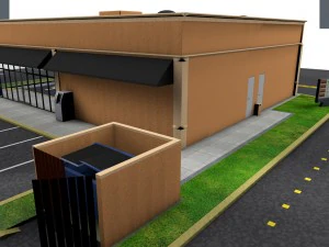 commercial - business - drive-thru - building with sidewalk and parking lot 3D Model