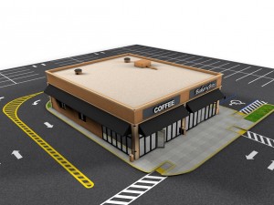 commercial - business - drive-thru - building with sidewalk and parking lot Modelo 3D