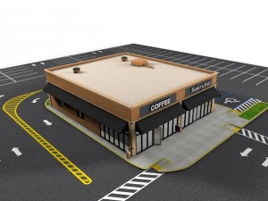 commercial - business - drive-thru - building with sidewalk and parking lot 3D Model