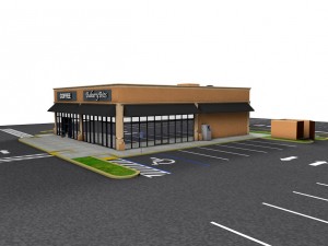 commercial - business - drive-thru - building with sidewalk and parking lot Modelo 3D