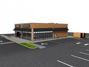 commercial - business - drive-thru - building with sidewalk and parking lot 3D Model