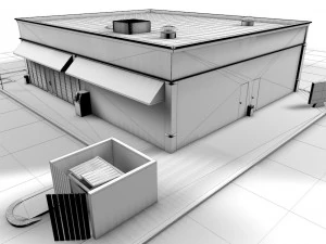 commercial - business - drive-thru - building with sidewalk and parking lot 3D Model