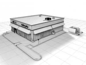 commercial - business - drive-thru - building with sidewalk and parking lot 3D Model