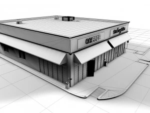 commercial - business - drive-thru - building with sidewalk and parking lot 3D Model