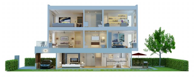 cutaway modern house full furnitures Model 3D .c4d .max .obj .3ds .fbx .stl .blend 