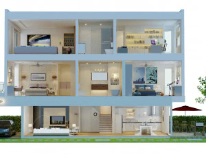 cutaway modern house full furnitures 3D Model