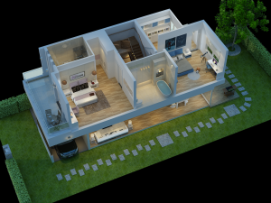cutaway modern house full furnitures Model 3D