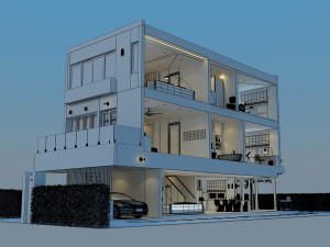 cutaway modern house full furnitures Model 3D