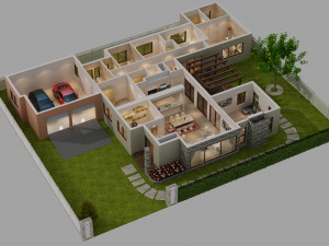cutaway modern house full furnitures 3D Model