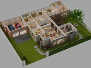 장면 전환 현대 집 전체 가구 3D 모델