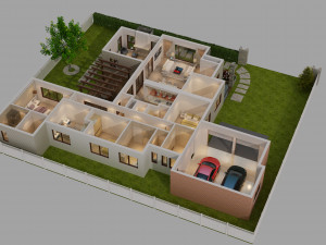 cutaway modern house full furnitures 3D Model
