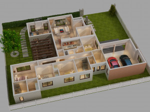 cutaway modern house full furnitures 3D Model