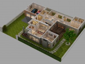 cutaway modern house full furnitures 3D Model