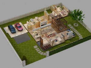 cutaway modern house full furnitures 3D Model