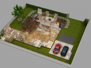 cutaway modern house full furnitures 3D Model