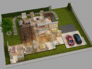 cutaway modern house full furnitures 3D Model