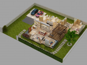 cutaway modern house full furnitures 3D Model