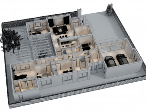 cutaway modern house full furnitures 3D Model