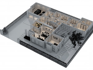 cutaway modern house full furnitures 3D Model