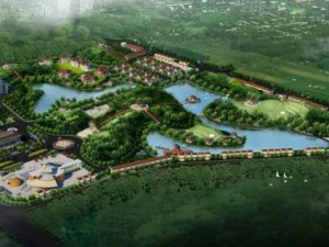 station urbaine avec lac Modèle 3D