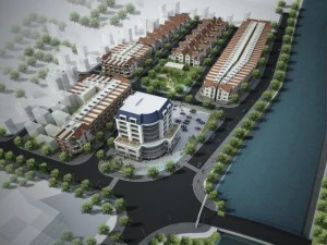 station urbaine avec lac Modèle 3D