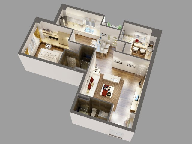 detailed house cutaway 3D Model .c4d .max .obj .3ds .fbx .stl .blend 