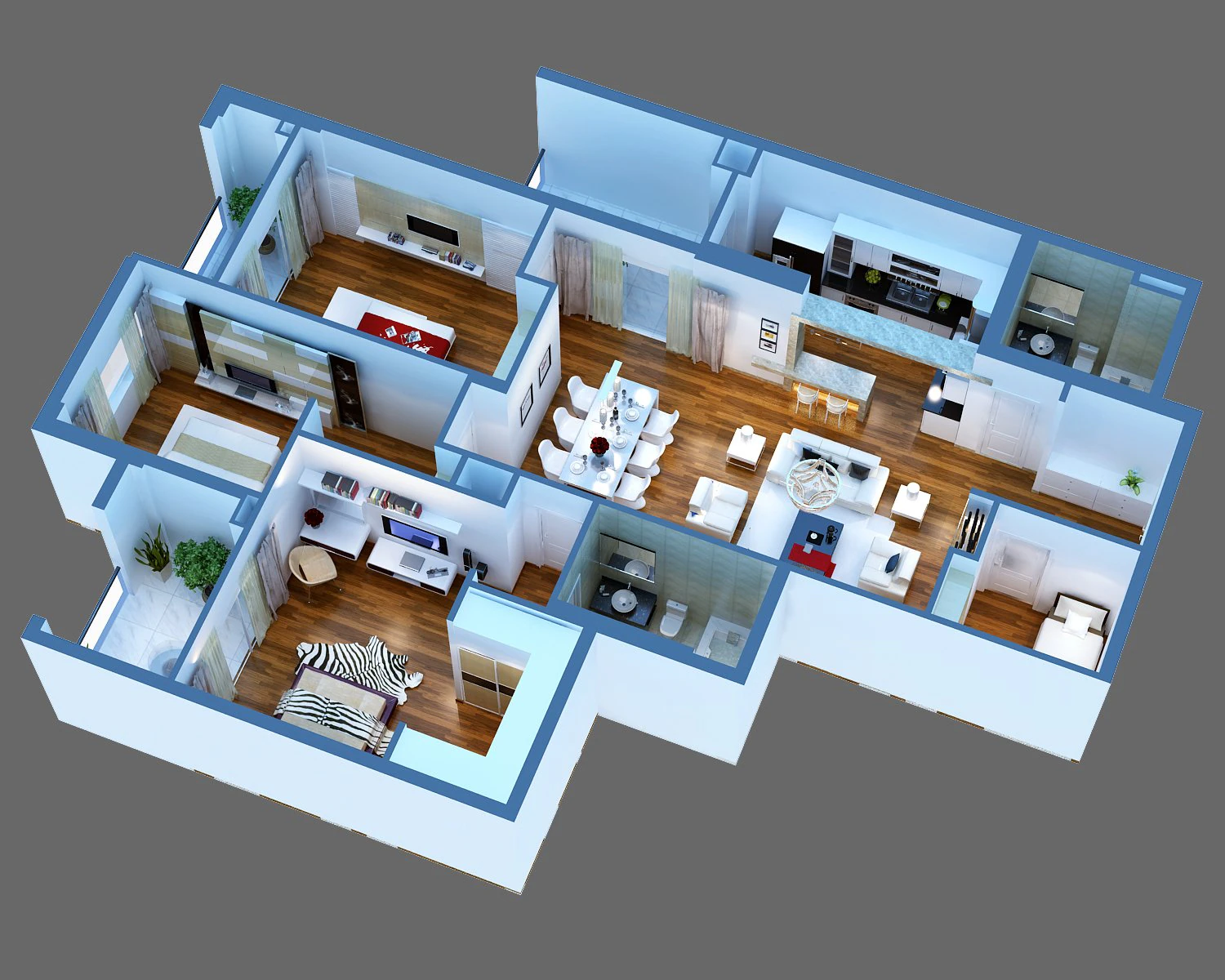 detailed house cutaway 3D Model .c4d .max .obj .3ds .fbx .stl .blend 