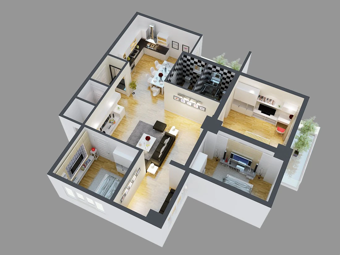 detailed house cutaway view 4 3D Model .c4d .max .obj .3ds .fbx .stl .blend 