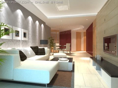dining  living room 005 3D Model .c4d .max .obj .3ds .fbx .stl .blend 
