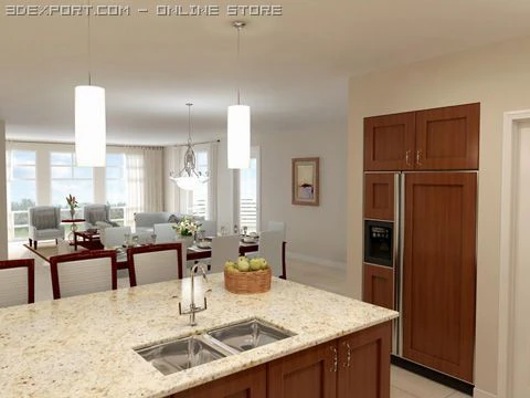 dining  living room 009 3D Model .c4d .max .obj .3ds .fbx .stl .blend 
