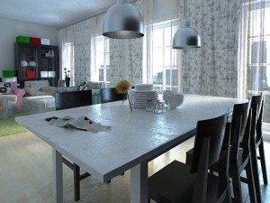 photorealistic living  dining room 073 3D-Modell