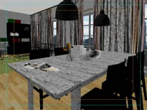 photorealistic living  dining room 073 3D Model