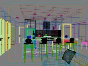 photorealistic kitchen living  dining room 082 3D Model