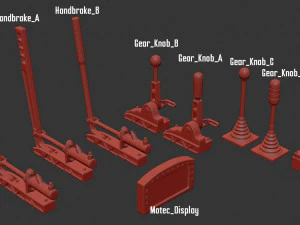 Drift Car Interior kit 01 hand brakes and gear knobs 3D print model 3D Print Model