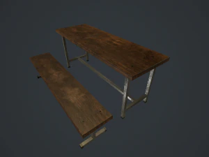 bangku dan meja tua pbr Model 3D