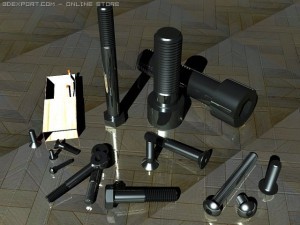 a set of different screw bolts with matches Model 3D