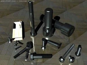 a set of different screw bolts with matches 3D Model