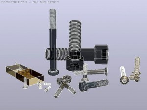 a set of different screw bolts with matches Model 3D