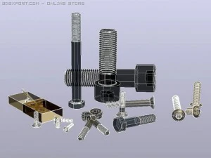 a set of different screw bolts with matches 3D Model
