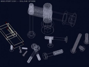 a set of different screw bolts with matches Model 3D