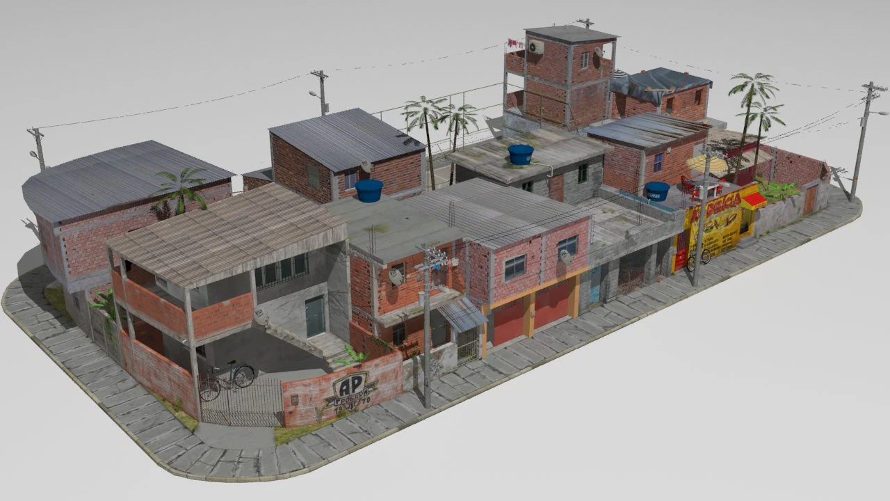 Favela street 3D Model .c4d .max .obj .3ds .fbx .stl .blend