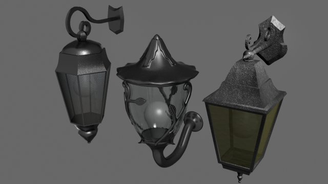 3 lanterns 3D 模型 .c4d .max .obj .3ds .fbx .stl .blend 