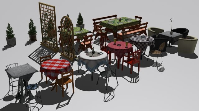 cafe  restaurant table collection 3D Model .c4d .max .obj .3ds .fbx .stl .blend 