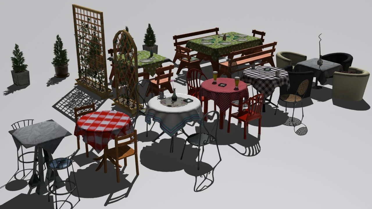cafe  restaurant table collection 3D Model .c4d .max .obj .3ds .fbx .stl .blend 