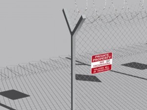 barb wire fences obsticles and warning signs Modello 3D