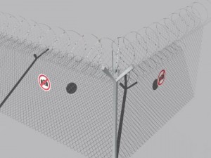 barb wire fences obsticles and warning signs Modello 3D