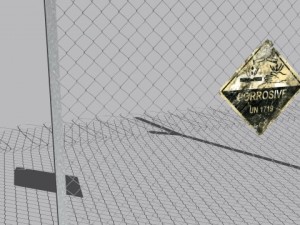 barb wire fences obsticles and warning signs Modello 3D