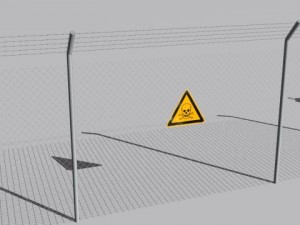 barb wire fences obsticles and warning signs Modello 3D