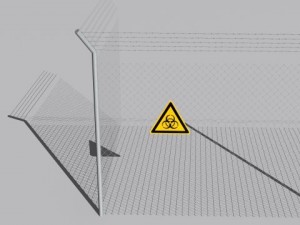 barb wire fences obsticles and warning signs Modello 3D